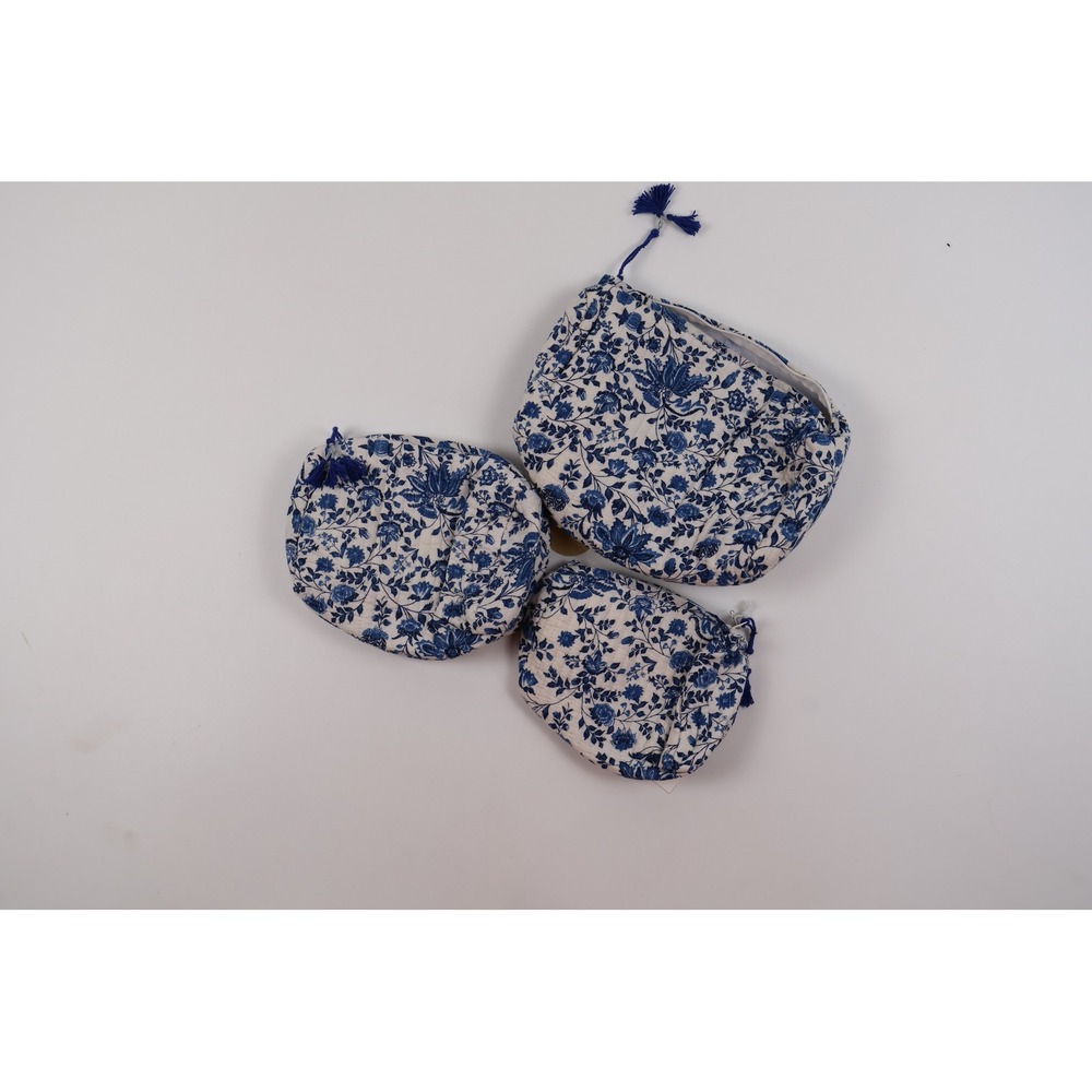 Ro's Garden Manti-007 Pouch Set Sufi Blue Floral Quilted Cotton NWT 75